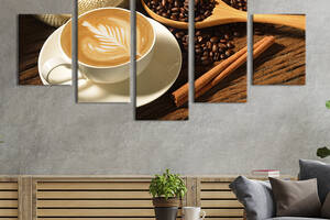 Модульная картина из 5 частей на холсте KIL Art Запах кофе и корицы 162x80 см (280-52)