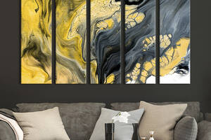 Модульная картина из 5 частей на холсте KIL Art Жёлтый мрамор с серым 132x80 см (34-51)