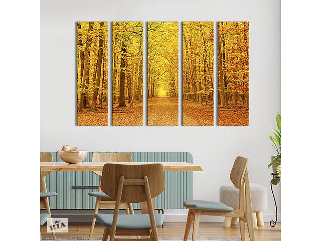 Модульная картина из 5 частей на холсте KIL Art Жёлтые осенние деревья 155x95 см (562-51)
