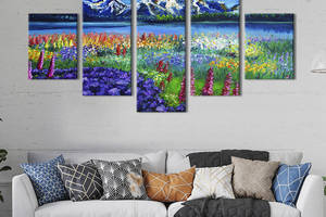 Модульная картина из 5 частей на холсте KIL Art Живописное цветочное поле 162x80 см (553-52)