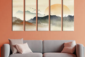 Модульная картина из 5 частей на холсте KIL Art Живописный закат солнца 132x80 см (640-51)