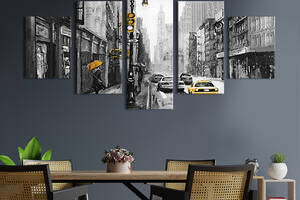 Модульная картина из 5 частей на холсте KIL Art Знаменитые лондонские такси 187x94 см (390-52)