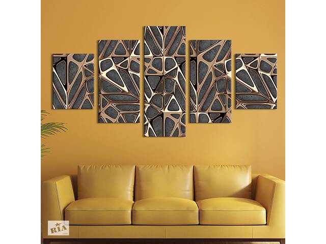Модульная картина из 5 частей на холсте KIL Art Золотая абстрактная сетка 162x80 см (39-52)