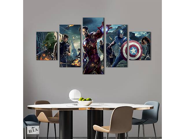 Модульная картина из 5 частей на холсте KIL Art Золотой состав Мстителей 162x80 см (649-52)