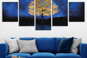 Модульная картина из 5 частей на холсте KIL Art Золотое дерево вночи 112x54 см (MK53622)