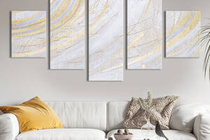 Модульная картина из 5 частей на холсте KIL Art Золотые линии на светлом фоне 162x80 см (25-52)