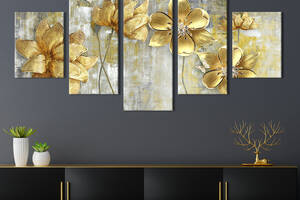 Модульная картина из 5 частей на холсте KIL Art Золотистые цветы 162x80 см (259-52)