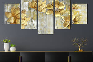 Модульная картина из 5 частей на холсте KIL Art Золотистые цветы 187x94 см (259-52)