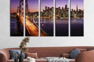 Модульная картина из 5 частей на холсте KIL Art Золотые Ворота над заливом Сан-Франциско 155x95 см (334-51)
