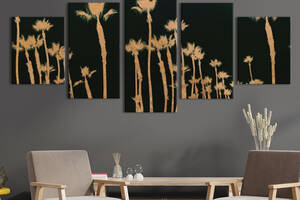 Модульная картина из 5 частей на холсте KIL Art Золотые пальмы в ночи 162x80 см (MK53627)
