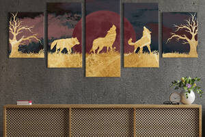 Модульная картина из 5 частей на холсте KIL Art Золотые волки 162x80 см (MK53630)