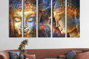Модульная картина из 5 частей на холсте KIL Art Звездное сияние на портрете Будды 132x80 см (83-51)