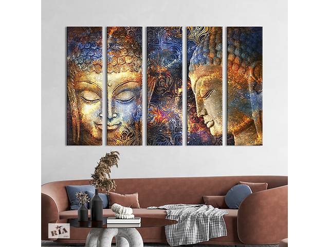 Модульная картина из 5 частей на холсте KIL Art Звездное сияние на портрете Будды 87x50 см (83-51)