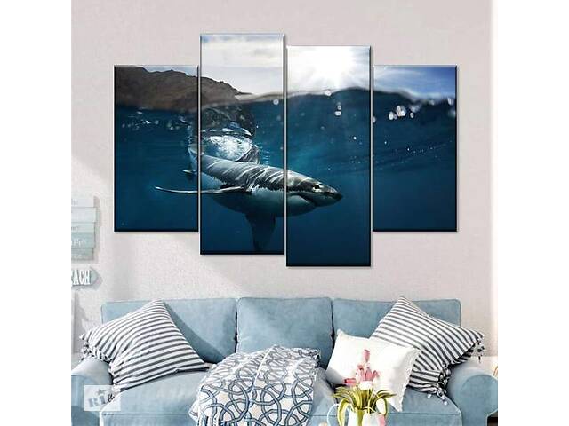 Модульная картина из четырех частей Art Studio Shop Акула под водой 129x90 см (M4_L_164)