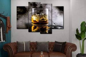 Модульная картина из четырех частей Art Studio Shop Бокал виски в дыму 129x90 см (M4_L_197)