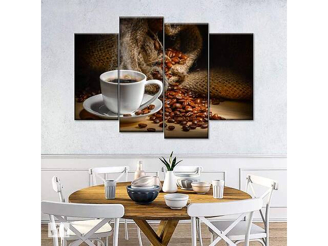 Модульна картина із чотирьох частин Art Studio Shop Чашка американо із зернами кави 129x90 см (M4_L_69)