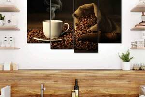 Модульная картина из четырех частей Art Studio Shop Экспрессо с зернами кофе 129x90 см (M4_L_174)