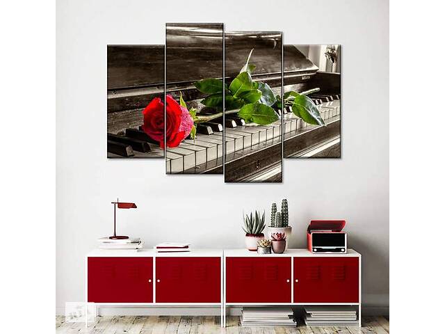 Модульная картина из четырех частей Art Studio Shop Роза на пианино 129x90 см (M4_L_94)