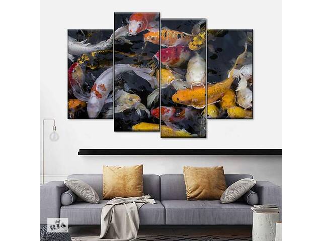 Модульна картина із чотирьох частин Art Studio Shop Різнокольорові рибки 129x90 см (M4_L_190)