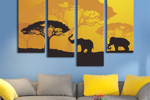 Модульная картина из четырех частей KIL Art Африканские слоны 129x90 см (134-42)