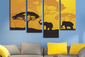 Модульная картина из четырех частей KIL Art Африканские слоны 89x56 см (134-42)