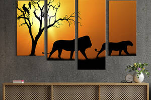 Модульная картина из четырех частей KIL Art Африканские львы 129x90 см (137-42)