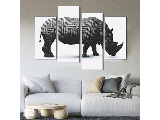 Модульная картина из четырех частей KIL Art Африканский носорог абстракция 129x90 см (165-42)