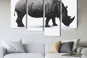Модульная картина из четырех частей KIL Art Африканский носорог абстракция 149x106 см (165-42)