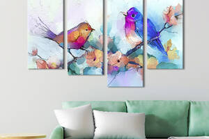 Модульная картина из четырех частей KIL Art Акварельные маленькие птицы 89x56 см (199-42)