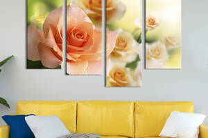 Модульная картина из четырех частей KIL Art Ароматные нежные розы 129x90 см (225-42)