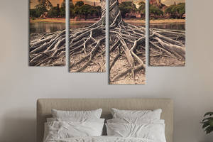Модульная картина из четырех частей KIL Art Большие корни старого восточного дерева 129x90 см (584-42)