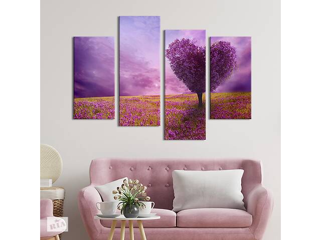 Модульная картина из четырех частей KIL Art Дерево люви на фоне пурпурного неба 129x90 см (579-42)