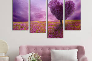 Модульная картина из четырех частей KIL Art Дерево люви на фоне пурпурного неба 89x56 см (579-42)