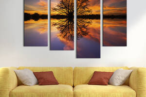 Модульная картина из четырех частей KIL Art Дерево на берегу озера 129x90 см (593-42)