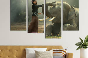Модульная картина из четырех частей KIL Art Девушка и радостный слон 149x106 см (162-42)