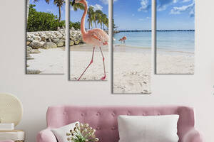 Модульная картина из четырех частей KIL Art Фламинго на берегу тропического моря 129x90 см (169-42)