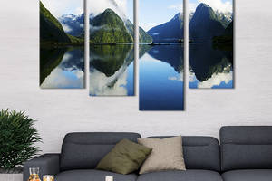 Модульная картина из четырех частей KIL Art Горное озеро Новой Зеландии 149x106 см (581-42)