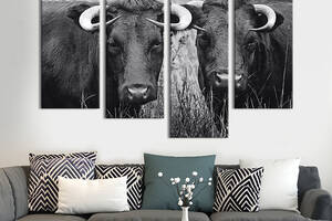 Модульная картина из четырех частей KIL Art Коровы с закручеными рогами 129x90 см (210-42)