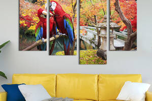 Модульная картина из четырех частей KIL Art Красные попугаи ара 89x56 см (146-42)