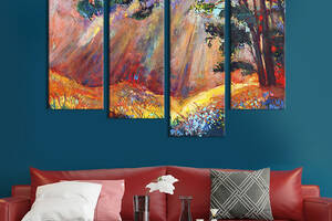 Модульная картина из четырех частей KIL Art Красочная лесная поляна 89x56 см (633-42)