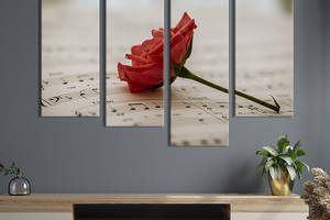 Модульная картина из четырех частей KIL Art Красивая красная роза 129x90 см (217-42)