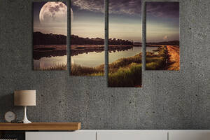 Модульная картина из четырех частей KIL Art Красивая река под луной 149x106 см (623-42)