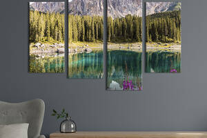 Модульная картина из четырех частей KIL Art Красивое италийское озеро Карецца 89x56 см (645-42)