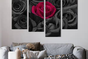 Модульная картина из четырех частей KIL Art Кроваво-красная роза 89x56 см (247-42)