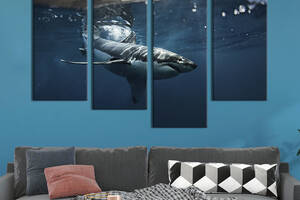 Модульная картина из четырех частей KIL Art Крупная морская акула 129x90 см (151-42)