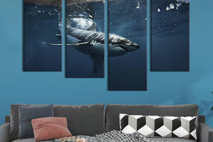 Модульная картина из четырех частей KIL Art Крупная морская акула 149x106 см (151-42)