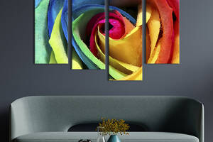 Модульная картина из четырех частей KIL Art Необычная радужная роза 89x56 см (261-42)