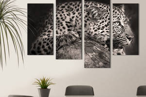 Модульная картина из четырех частей KIL Art Опасный леопард 129x90 см (207-42)