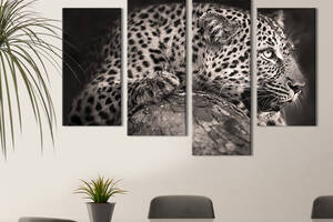 Модульная картина из четырех частей KIL Art Опасный леопард 89x56 см (207-42)