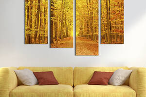 Модульная картина из четырех частей KIL Art Осенние деревья вдоль дорожки 89x56 см (562-42)